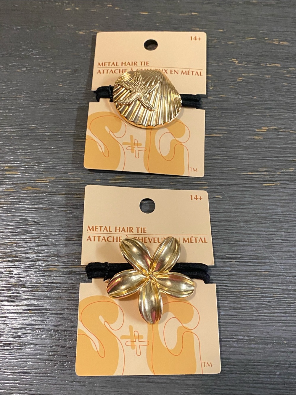Gold Metal Floral & Shell Hair Tie Set